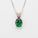 Created Emerald Pendant made in Rose Gold Vermeil with Oval Created Green Emerald in Prong setting, May Birthstone gift idea, symbolizes, ideal for everyday wear and perfect for birthday gifting and special occasions.