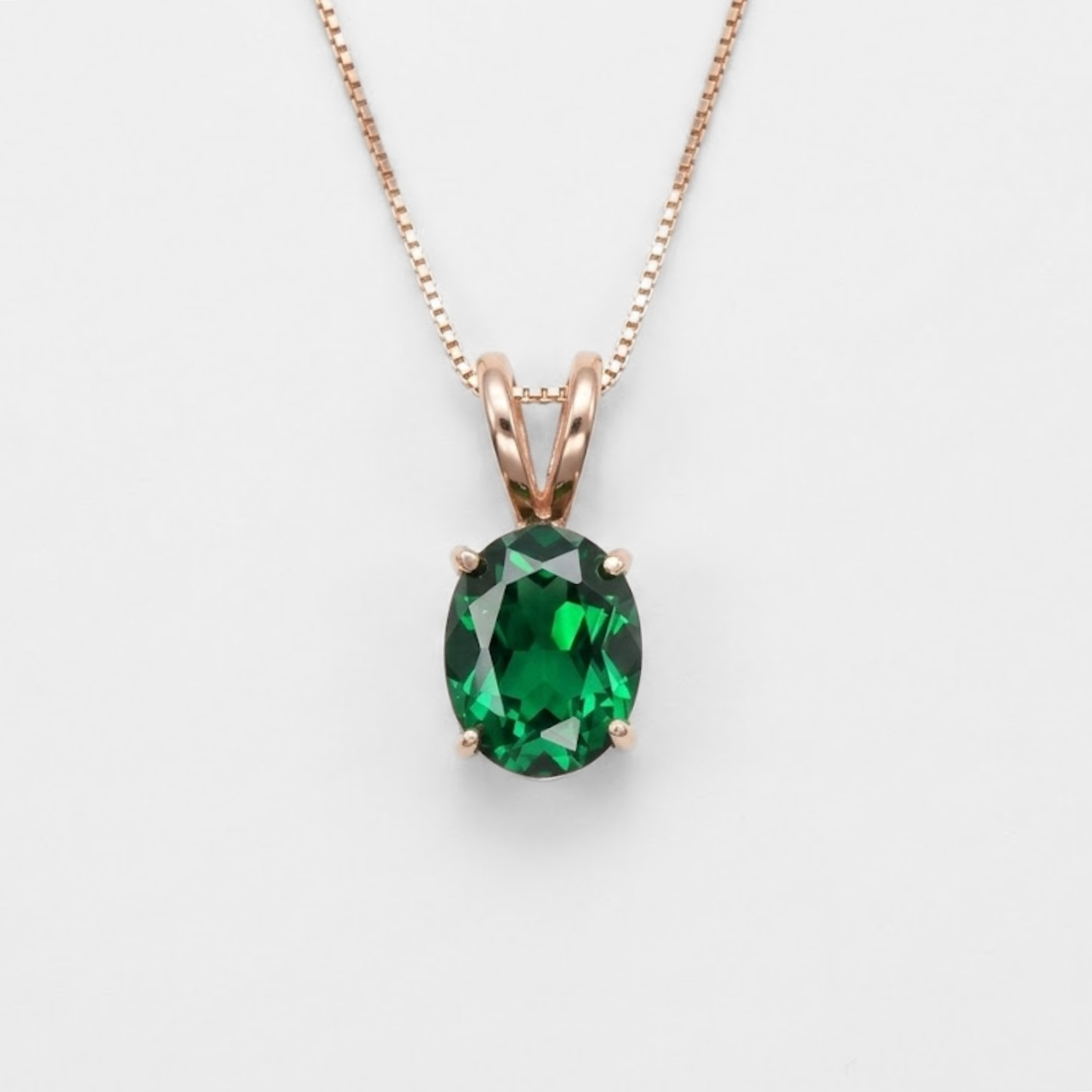 Created Emerald Pendant made in Rose Gold Vermeil with Oval Created Green Emerald in Prong setting, May Birthstone gift idea, symbolizes, ideal for everyday wear and perfect for birthday gifting and special occasions.