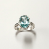 Created Aquamarine Ring made in 925 Sterling Silver with Oval Created Blue Aquamarine in Bezel setting, March Birthstone gift idea, symbolizes courage & good luck, ideal for everyday wear and perfect for birthday gifting and special occasions.