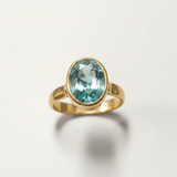 Created Aquamarine Ring made in 18k Gold Vermeil with Oval Created Blue Aquamarine in Bezel setting, March Birthstone gift idea, symbolizes courage & good luck, ideal for everyday wear and perfect for birthday gifting and special occasions.