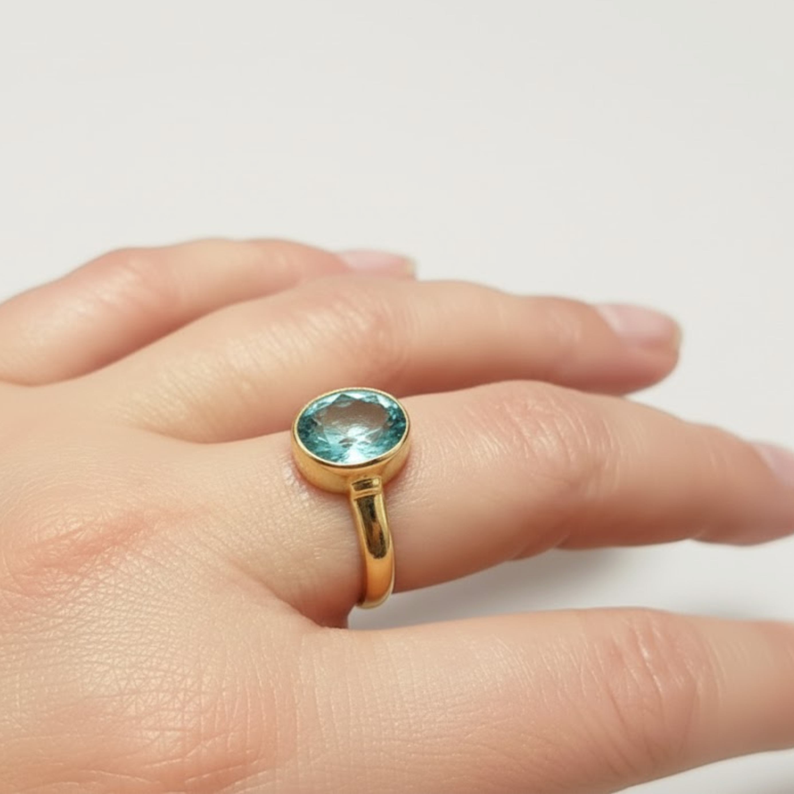 Aquamarine ring in 18k gold vermeil, bezel setting. Perfect March birthday gift, symbolizing courage and good luck.