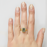 Beautiful aquamarine ring in 18k gold vermeil, bezel set; a charming symbol of bravery and a thoughtful gift for March birthdays.