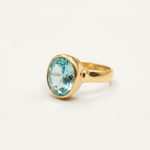 Elegant aquamarine ring in gold vermeil; a stunning March birthstone gift symbolizing prosperity and strength for any occasion.