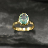 Gold Aquamarine Ring - Aquamarine Bezel Ring - Blue Gemstone Ring