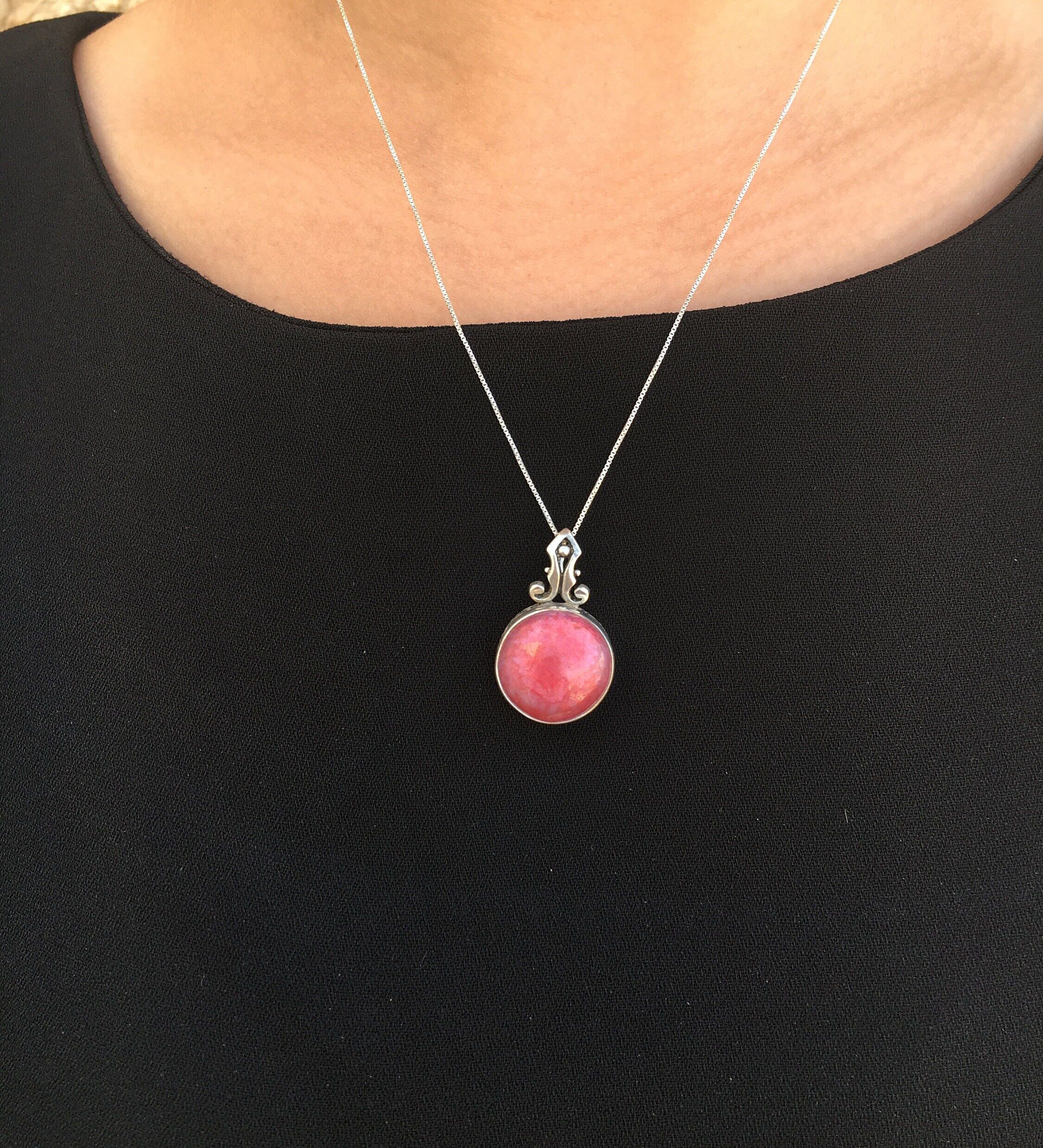 Rhodochrosite Pendant, Natural Rhodochrosite, February Birthstone, Vintage Pendants, Large Rhodochrosite, Argentina Pendant, Silver Pendant