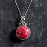 Rhodochrosite Necklace - Natural Rhodochrosite Pendant - Vintage Statement Necklace