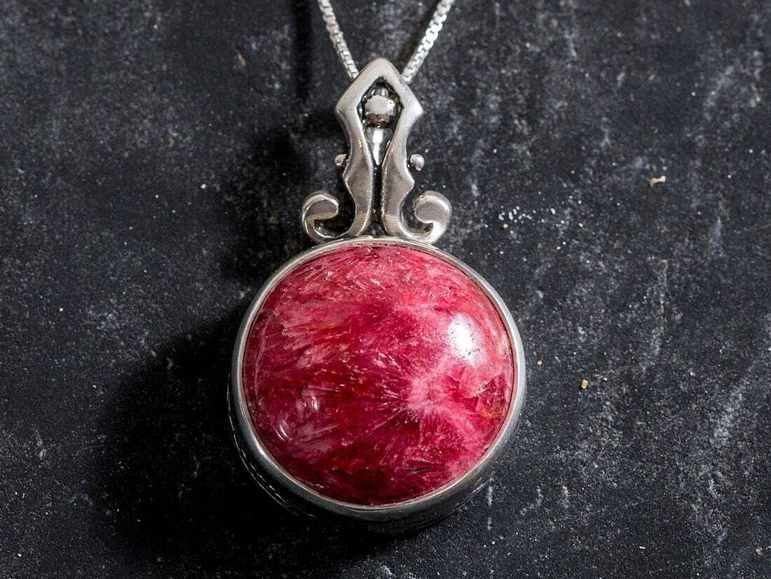 Rhodochrosite Pendant, Natural Rhodochrosite, February Birthstone, Vintage Pendants, Large Rhodochrosite, Argentina Pendant, Silver Pendant
