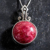 Rhodochrosite Necklace - Natural Rhodochrosite Pendant - Vintage Statement Necklace