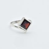 Square Garnet Ring - Natural Garnet Ring - Red Solitaire Ring