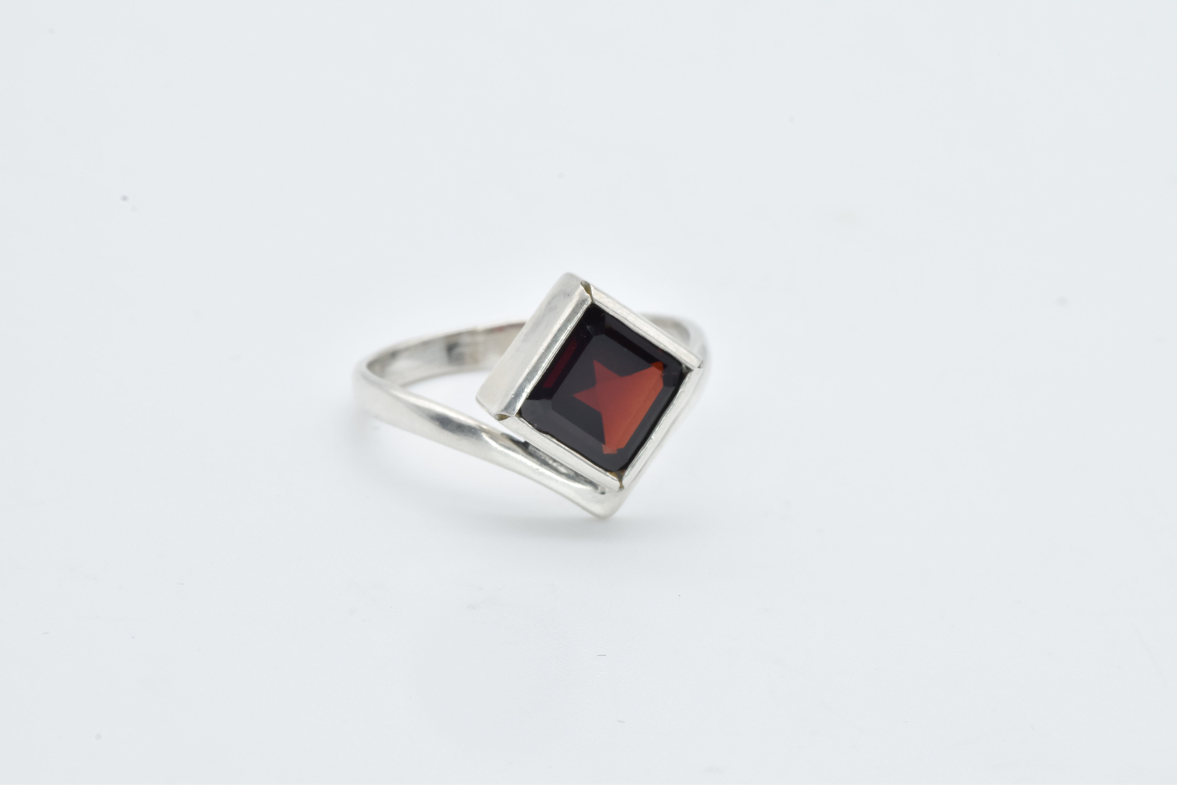 Garnet Ring, Natural Garnet, January Birthstone, Silver Square Ring, Red Vintage Ring, Red Diamond Ring, Asymmetric Ring, Solid Silver Ring