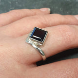 Square Garnet Ring - Natural Garnet Ring - Red Solitaire Ring