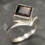 Square Garnet Ring - Natural Garnet Ring - Red Solitaire Ring