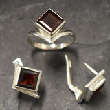 Square Garnet Ring - Natural Garnet Ring - Red Solitaire Ring