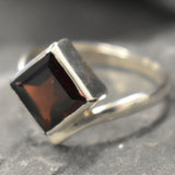 Square Garnet Ring - Natural Garnet Ring - Red Solitaire Ring