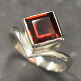 Square Garnet Ring - Natural Garnet Ring - Red Solitaire Ring