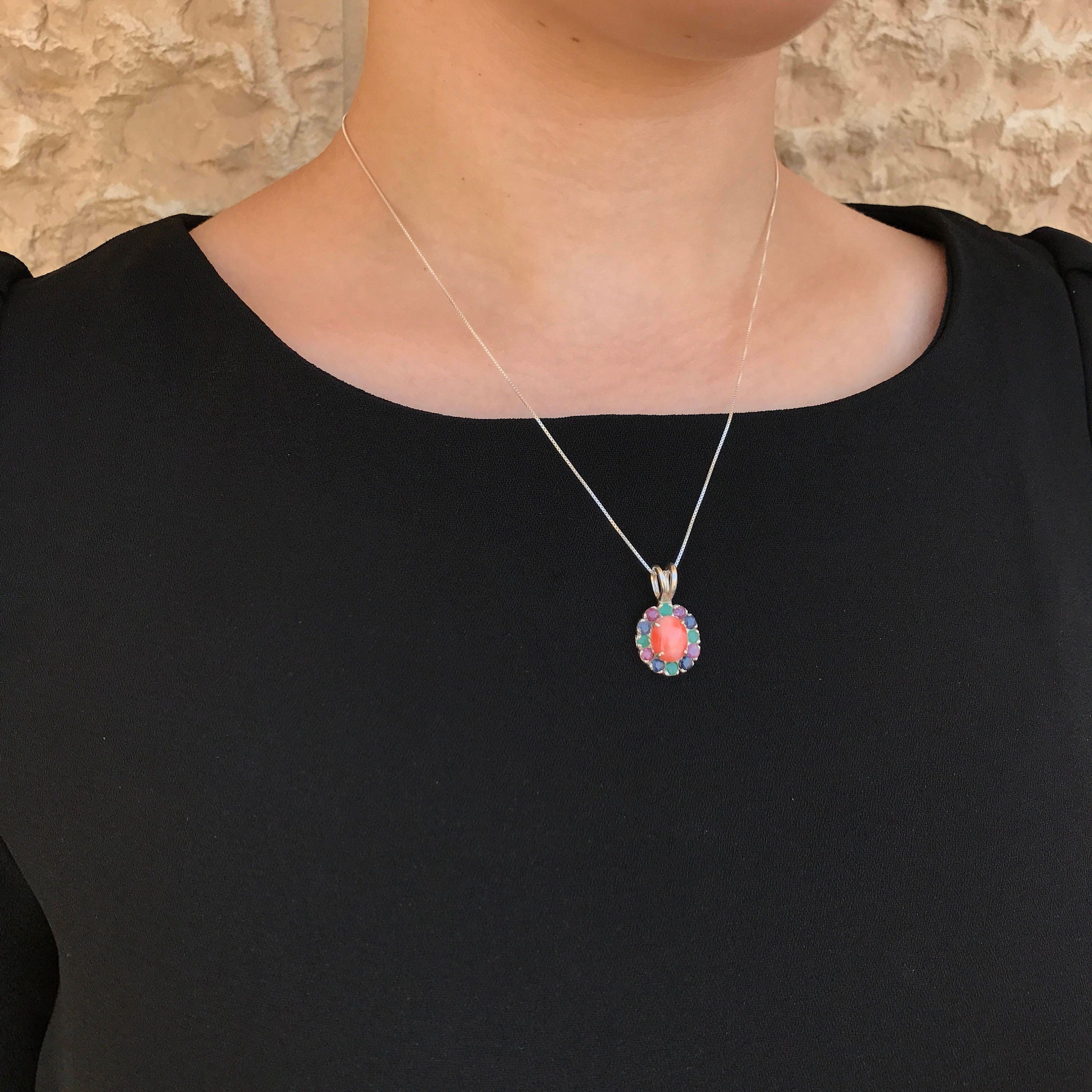 Coral Pendant, Natural Coral, Angel Skin Coral, March Birthstone, Victorian Pendant, Pink Coral Pendant, March Pendant, Multistone Pendant