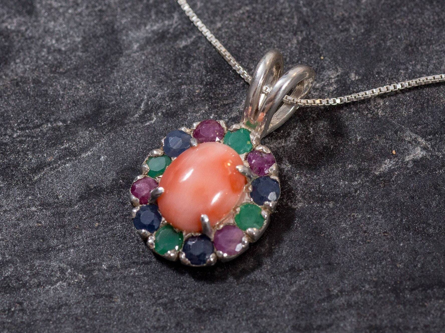 Coral Pendant, Natural Coral, Angel Skin Coral, March Birthstone, Victorian Pendant, Pink Coral Pendant, March Pendant, Multistone Pendant