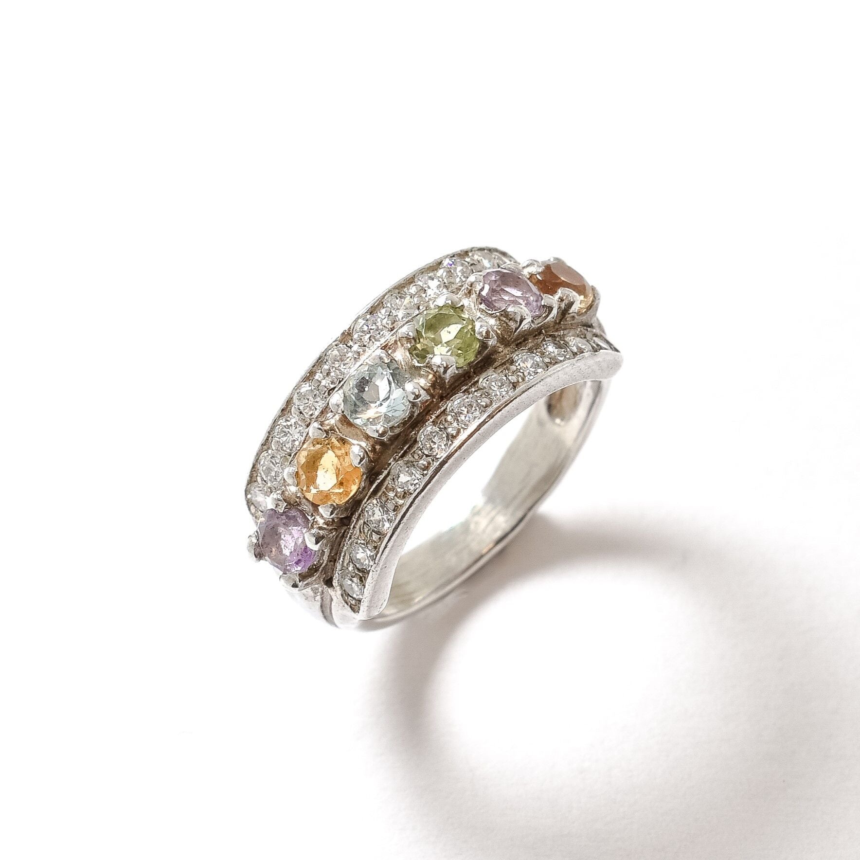 Triple Ring, Topaz Ring, Blue Topaz Ring, Amethyst Ring, Citrine Ring, Peridot Ring, Multistone Ring, Birthstone Ring, Solid Silver Ring