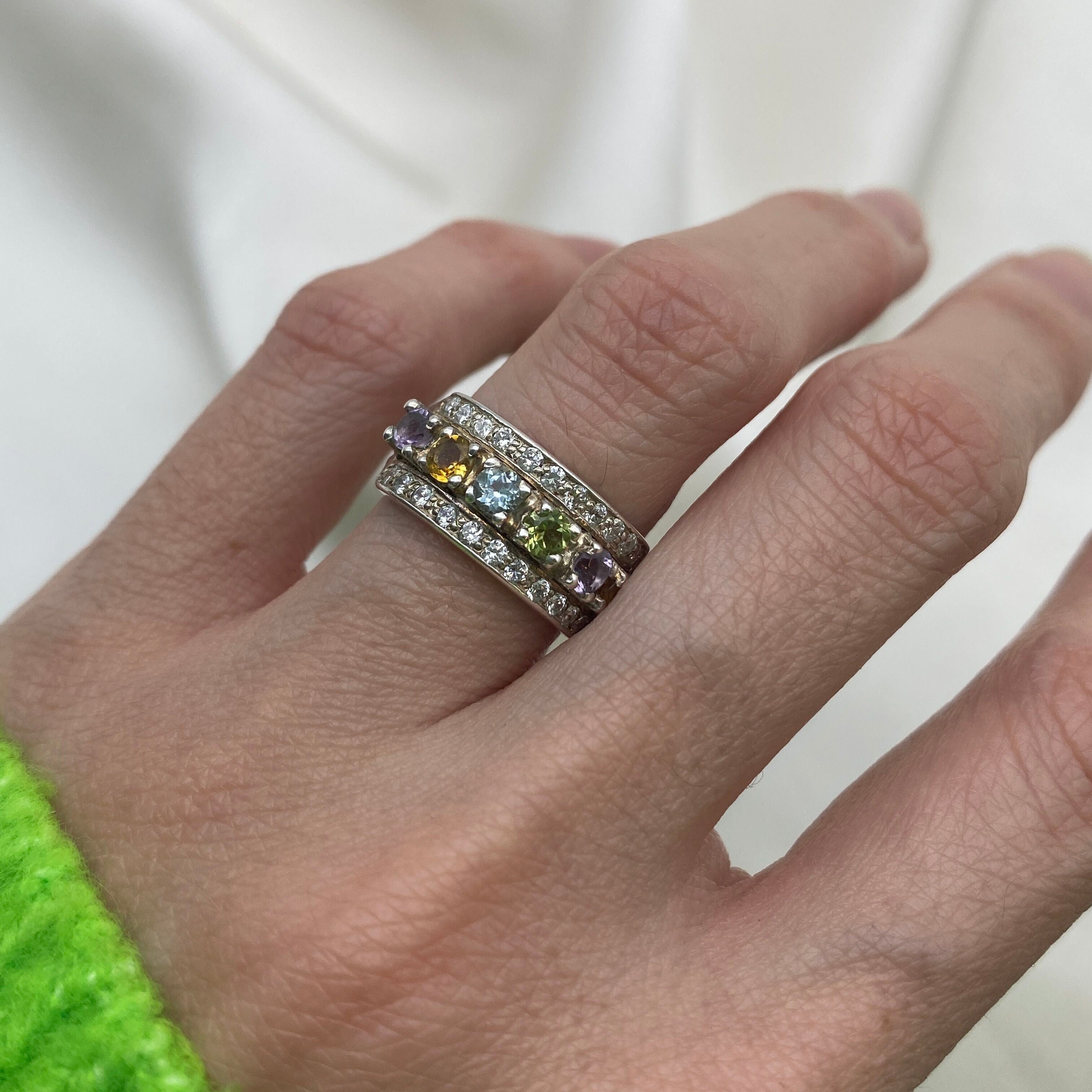 Triple Ring, Topaz Ring, Blue Topaz Ring, Amethyst Ring, Citrine Ring, Peridot Ring, Multistone Ring, Birthstone Ring, Solid Silver Ring