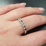 Multistone Ruby Ring - Genuine Emerald Ring - Natural Sapphire Ring