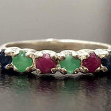 Multistone Ruby Ring - Genuine Emerald Ring - Natural Sapphire Ring