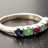 Multistone Ruby Ring - Genuine Emerald Ring - Natural Sapphire Ring