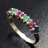 Multistone Ruby Ring - Genuine Emerald Ring - Natural Sapphire Ring