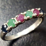 Multistone Ruby Ring - Genuine Emerald Ring - Natural Sapphire Ring