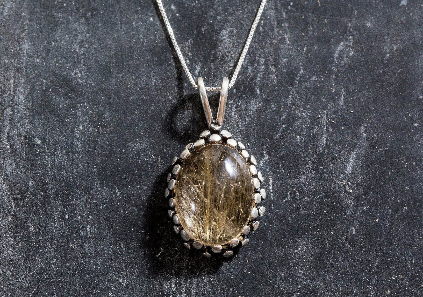 Rutilated Quartz Pendant, Natural Rutilated Quartz, Vintage Pendant, August Birthstone, Quartz Pendant, Silver Pendant, Leo Pendant, Quartz