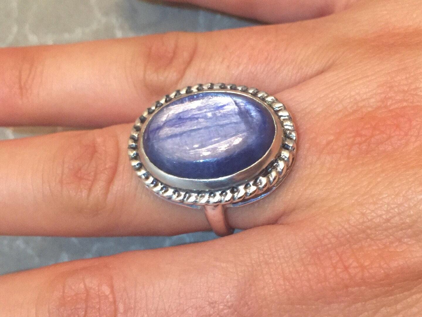 Kyanite Ring, African Kyanite, Natural Kyanite, Vintage Ring, Blue Kyanite, Blue Stone Ring, Kyanite, Large Stone Ring, Pure Silver