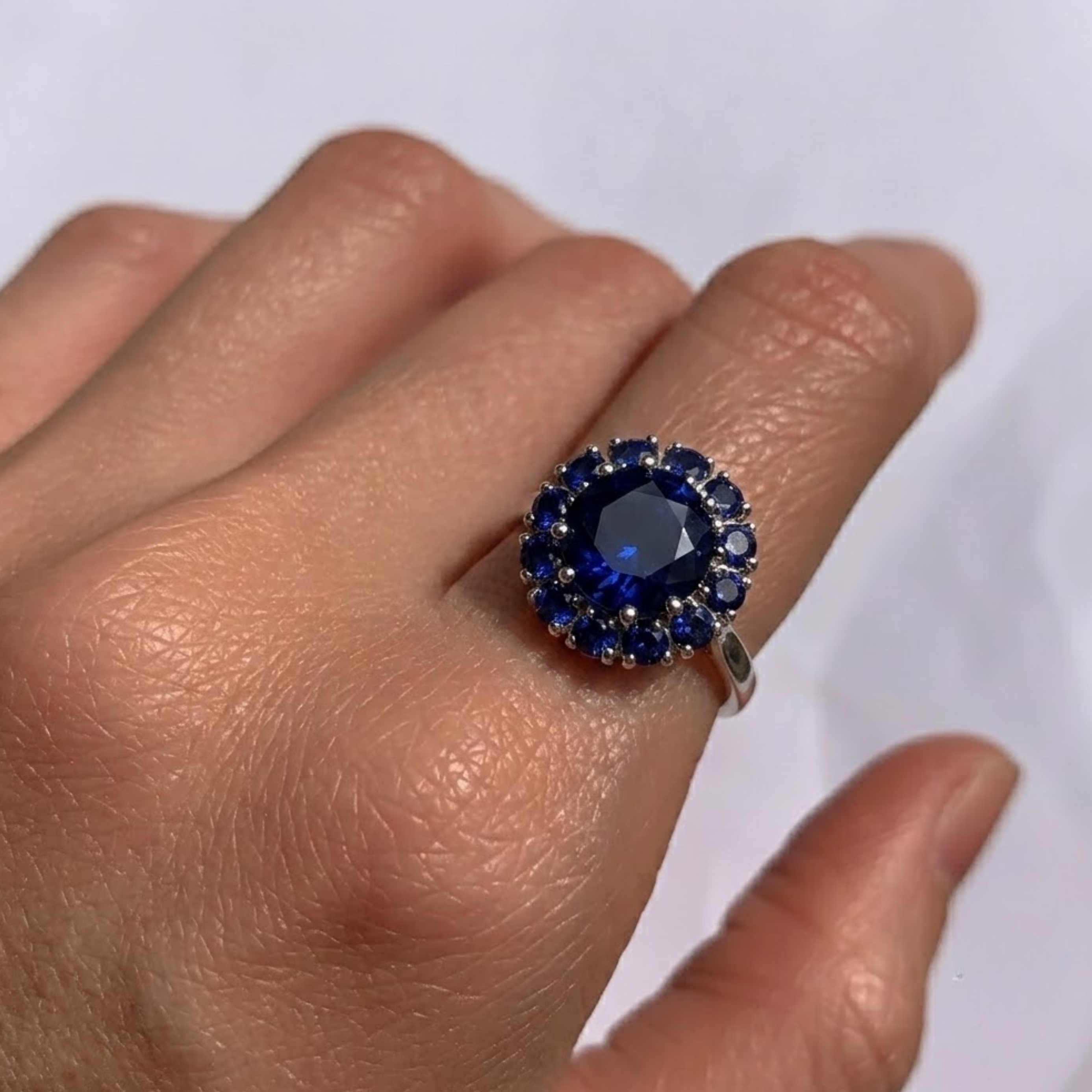 Created Sapphire Ring in 925 Sterling Silver with Round Blue Sapphire, perfect for birthdays and special occasions.