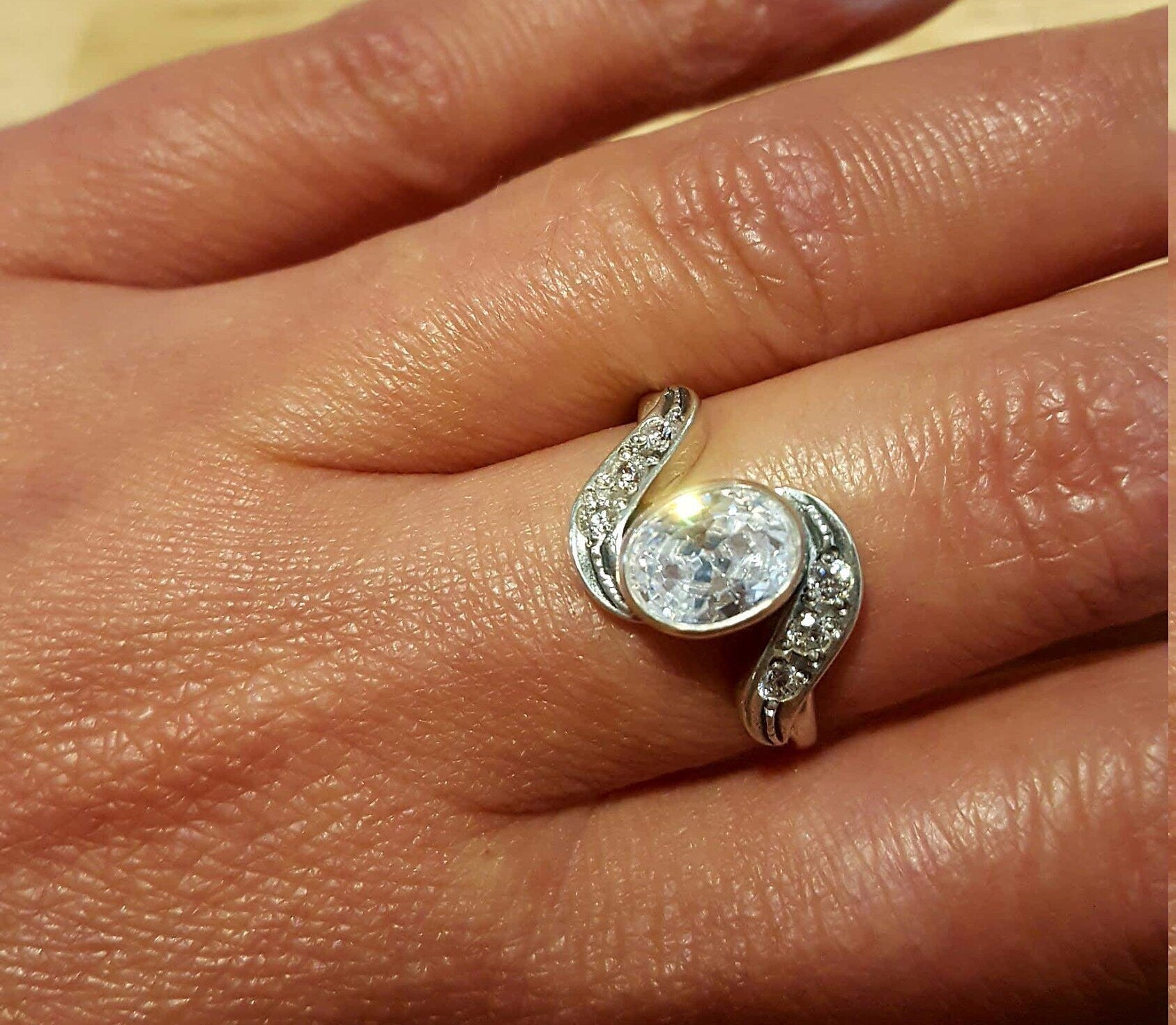 Diamond Promise Ring, Diamond Ring, Created Diamond Ring, Sparkly Ring, Unique Ring, Zircon Ring, Vintage Ring, Solid Silver Ring, Diamond