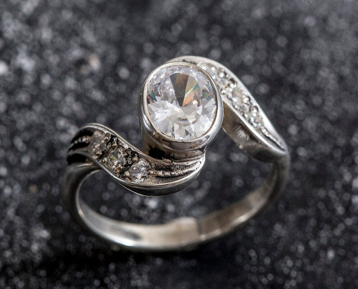 Diamond Promise Ring, Diamond Ring, Created Diamond Ring, Sparkly Ring, Unique Ring, Zircon Ring, Vintage Ring, Solid Silver Ring, Diamond