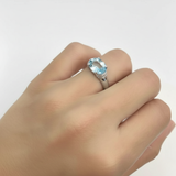 Elegant 925 Sterling Silver ring featuring an oval Created Blue Aquamarine, ideal for March birthdays and special occasions.