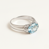 Beautiful 925 Sterling Silver ring showcasing an oval Created Blue Aquamarine, a symbol of courage and good fortune.