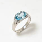 Created Aquamarine Ring made in 925 Sterling Silver with Oval Created Blue Aquamarine in Solitaire setting, March Birthstone gift idea, symbolizes courage & good luck, ideal for everyday wear and perfect for birthday gifting and special occasions.