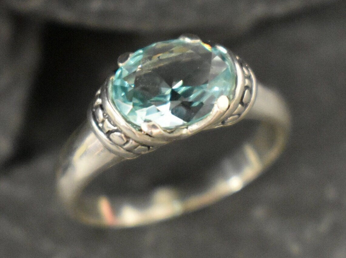 Boho Aquamarine Ring - Blue Tribal Ring - Vintage Solitaire Ring