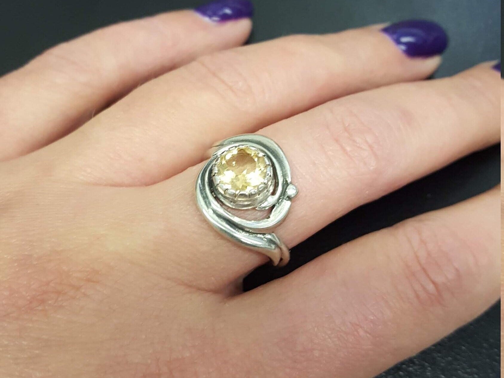 Citrine Ring, Natural Citrine Ring, Vintage Ring, November Birthstone, Yellow Ring, November Ring, Swirl Ring, Sterling Silver Ring, Citrine