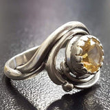 Citrine Ring - Yellow Swirl Ring - Vintage Spiral Ring