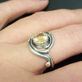 Citrine Ring - Yellow Swirl Ring - Vintage Spiral Ring