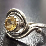 Citrine Ring - Yellow Swirl Ring - Vintage Spiral Ring