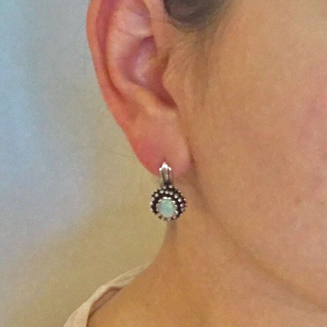 Fire Opal Earrings, Natural Opal Studs, Vintage Earrings, October Birthstone, Bohemian Earrings, Big Studs, White Earrings, Silver Earrings