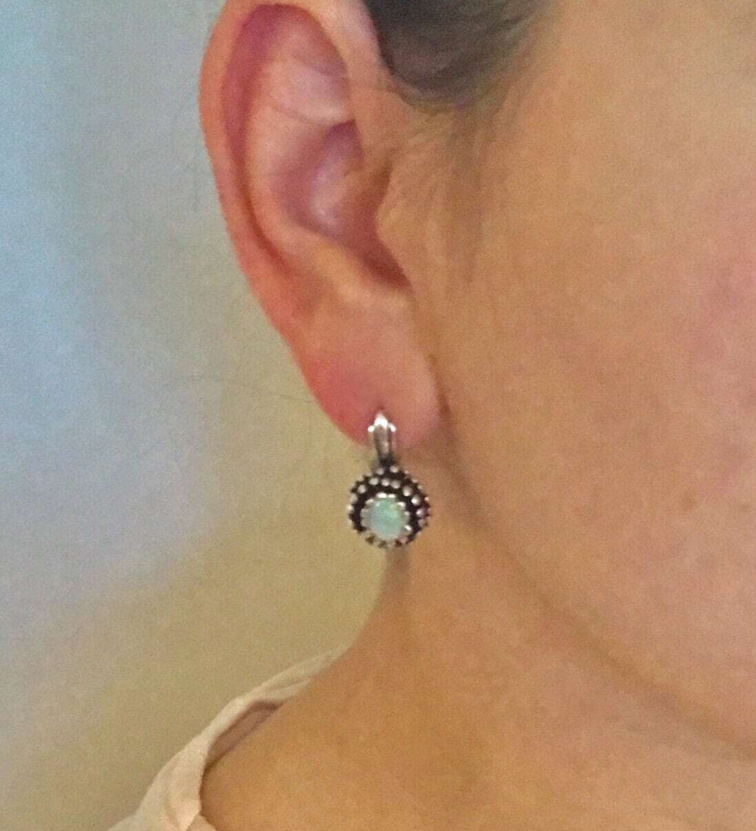 Fire Opal Earrings, Natural Opal Studs, Vintage Earrings, October Birthstone, Bohemian Earrings, Big Studs, White Earrings, Silver Earrings