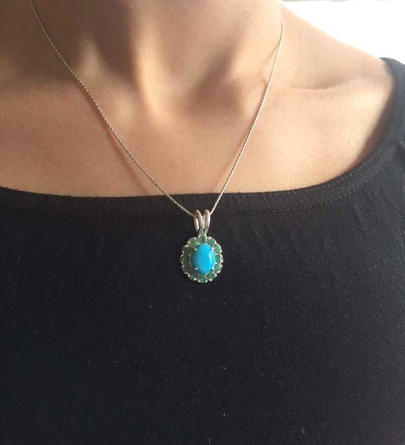 Kyanite Pendant, Emerald Pendant, Birthstone Pendent, Victorian Pendant, May Birthstone, Blue Pendant, Solid Silver, Silver Pendant, Emerald(1)