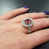 Ruby Ring in 925 Sterling Silver, featuring an Oval Created Red Ruby in Bezel setting, perfect for birthdays and special occasions.