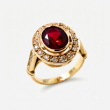 Created Ruby Ring made in 18k Gold Vermeil with Oval Created Red Ruby in Bezel setting, July Birthstone gift idea, symbolizes nobility, purity, and passion, ideal for everyday wear and perfect for birthday gifting and special occasions.