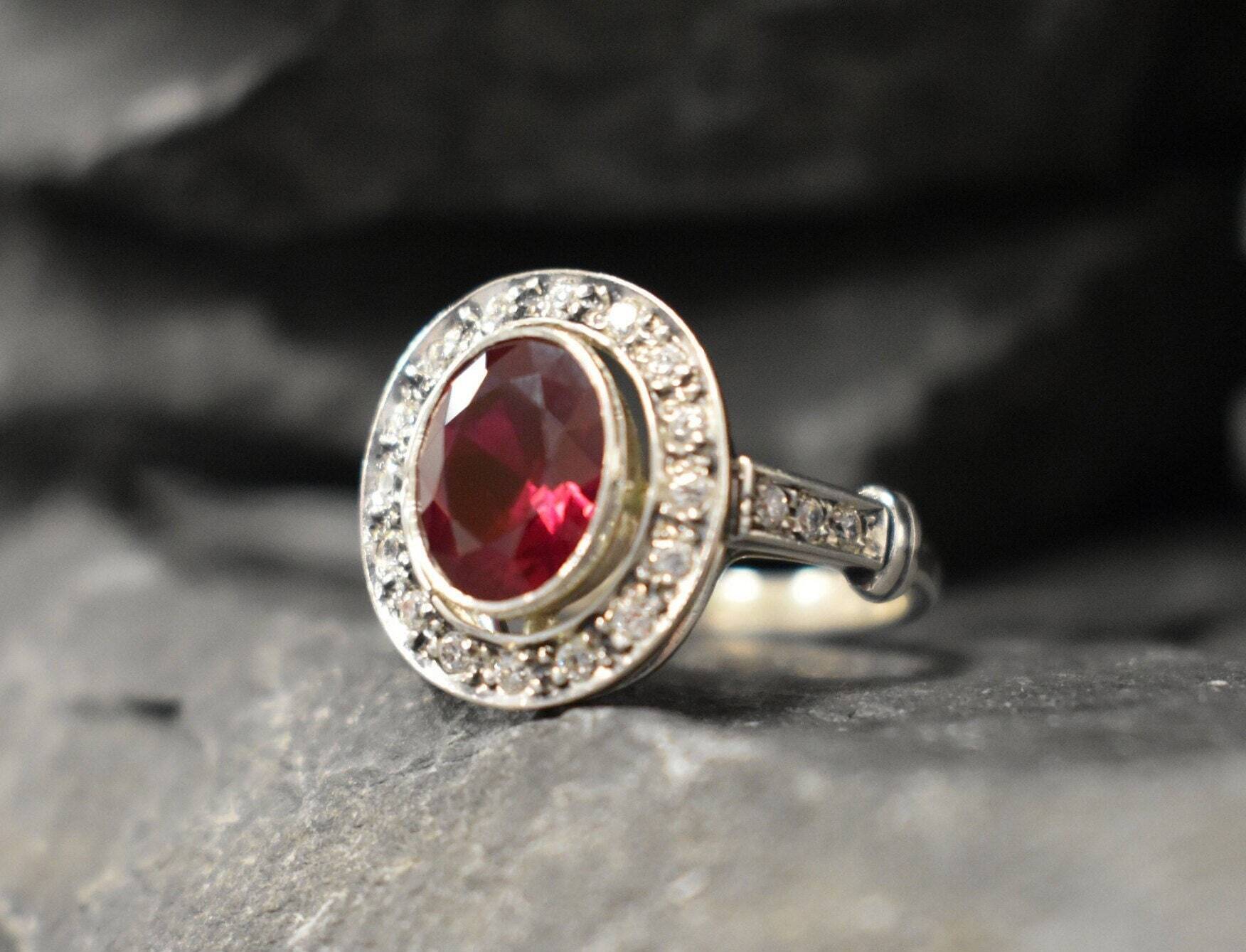 Red Ruby Ring - Victorian Engagement Ring - Antique Princess Ring