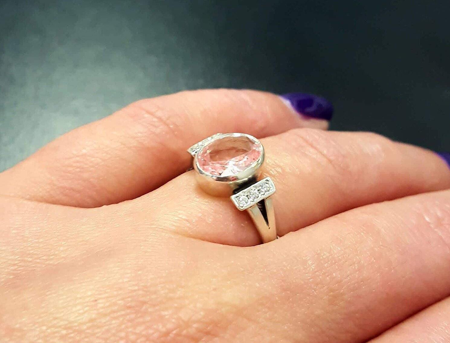 Morganite Ring, Created Morganite, Pink Ring, Pink Vintage Ring, Pink Diamond Ring, Valentines Gift, Pink Morganite Ring, 925 Silver Ring