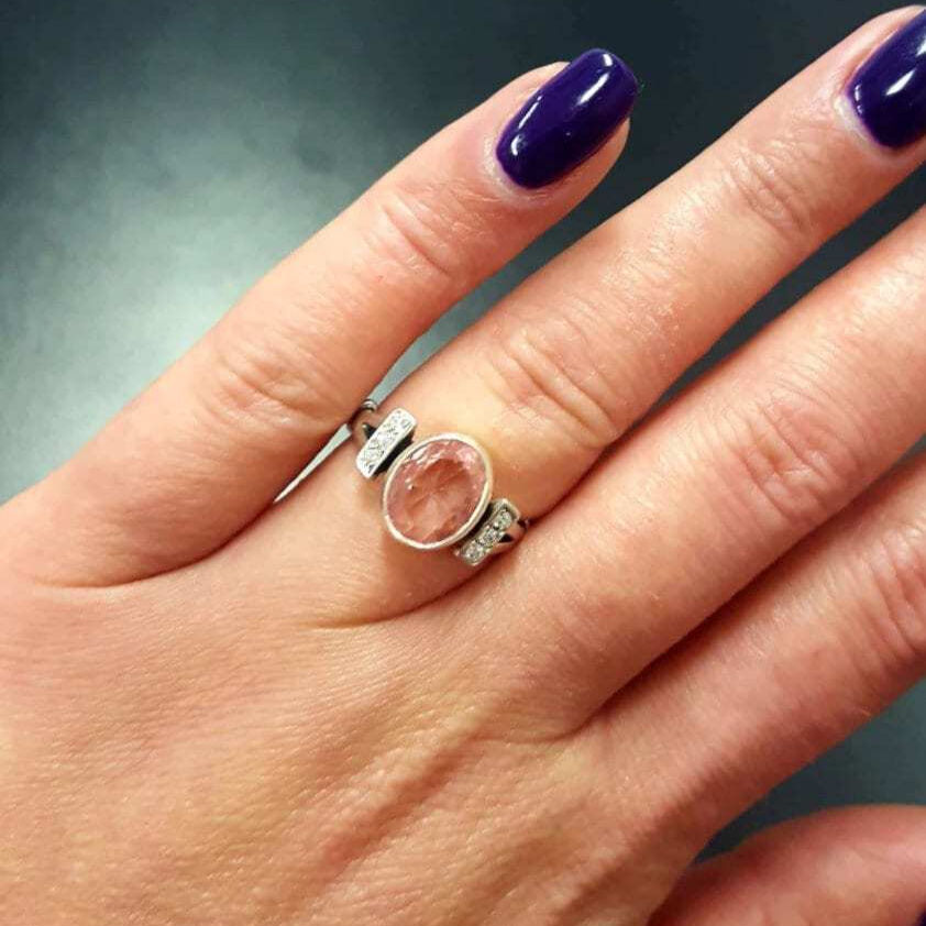 Morganite Ring, Created Morganite, Pink Ring, Pink Vintage Ring, Pink Diamond Ring, Valentines Gift, Pink Morganite Ring, 925 Silver Ring(1)