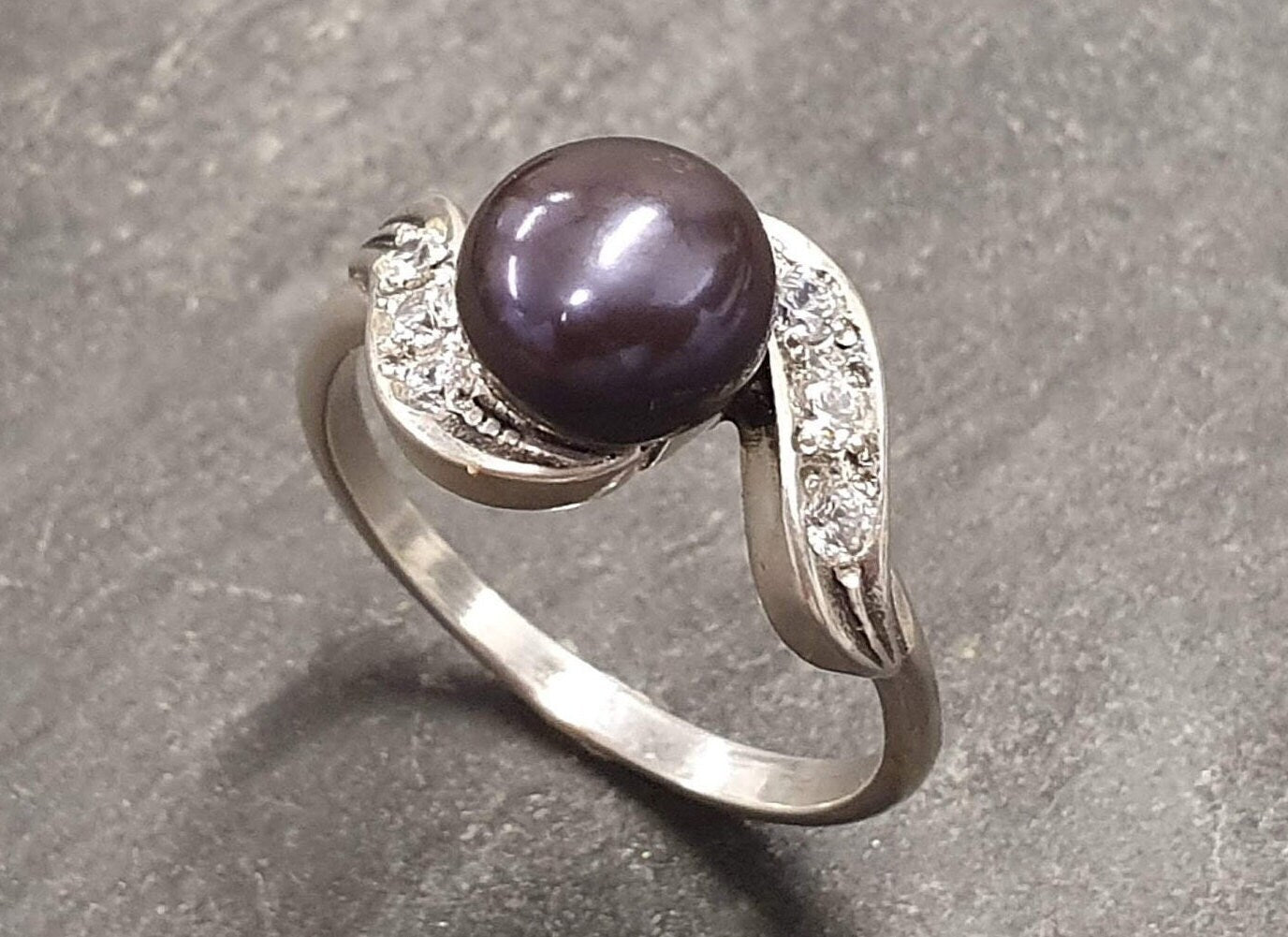 Black Pearl Ring, Natural Pearl, Pearl Ring, June Birthstone, Antique Pearl Ring, Vintage Pearl Ring, June Ring, Solid Silver Ring, Pearl